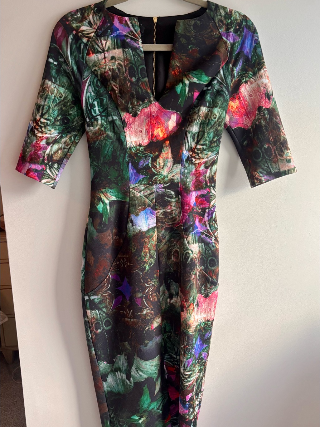 Ted Baker Green Multi Floral-Print Long Sleeve Sheath Dress